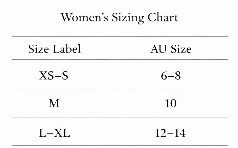 Sizing chart
